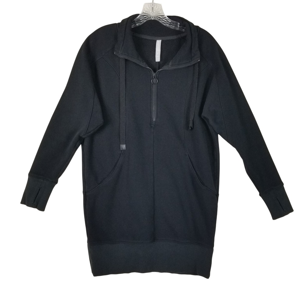 Athleta Tunic Sweatshirt Womens XS Black Quarter Zip Fleece Thumbhole 282S